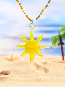 1 pieza Collar colgante de estilo marino con cuentas de vidrio y perlas de colores a la moda, adecuado para el Día de San Valentín, parejas, mejores amigos, regalos para fiestas familiares, vacaciones en la playa, uso diario para mujeres