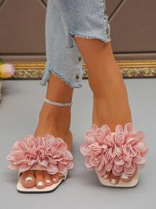 2025 Summer New Wide Fit Women's Fashion Strap Floral Decor Open Toe Flat Sandals, Soft Bottom Comfortable Non-Slip, Suitable For Outdoor Casual, Beach Resort, Holiday Party