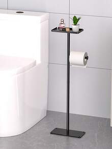 1pc Vertical Tissue Paper Rack, Mobile Floor Paper Towel Holder, Toilet Paper Storage Rack, Wet Wipes Rack, Bathroom Paper Towel Organizer, Suitable For Bathroom And More Scenarios - Black - View 9