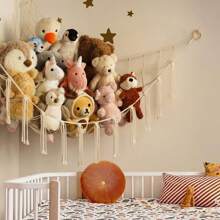 1pc Large Boho Stuffed Animals Net Or Hammock, Toy Hammock, Stuff Animal Storage Corner Hanging Net Holder, Mesh Hammock Plush Toy Hanging Storage With Tassel Hooks For Bedroom