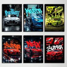 1 PIEZA Póster con marco opcional, estilo moderno con impresión en lienzo de un automóvil azul Miata Supra E36, estilo callejero, arte abstracto, decoración para el hogar, club y regalos - Multicolor - Ver 2