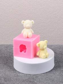 1pc Bear Couple Shape Silicone Mold For Diy Making - Pink - View 8