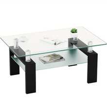Modern Black Glass Coffee Table, Clear Side Center Table For Living Room, Living Room Furniture - Black - View 4