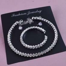 Classic Rhinestone Jewelry Set: Rhinestone Collar Necklace, Bracelet, Earrings And Choker Necklace. 3 Pieces Set. - Silver - View 2