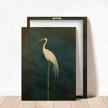 1 peça de impressão em tela de guindaste japonês vintage - decoração de parede elegante sem moldura com tons serenos de azul e verde. É uma decoração simples para o quarto, sala de estar, escritório ou café. Decoração de quarto esteticamente moderna.