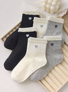 4 pares de calcetines medianos de unicolor con estampado de corazón para niños, calcetines de encaje floral - adecuados para uso diario, versátiles y casuales para todas las estaciones, calcetines deportivos y atléticos para jóvenes, adolescentes, niños y bebés, en colores aleatorios