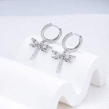 BRLINEY Sterling Silver Hypoallergenic Women's Earrings Cubic Zirconia Hoop Earrings Dragonfly Earrings Fashionable And Exquisite Earrings Birthday Gifts