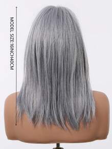 16 Inch Long Straight Grey Wigs With Bangs Synthetic Wigs For Women Ordinary Work, Life, Dance Parties And All Occasions Use