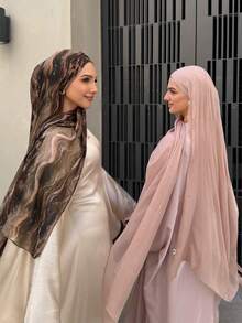 1 件全新设计印花头巾优质渐变大理石水印花优雅女士头巾头巾，柔软材质多功能防晒/防风头巾披肩，适合日常生活/节日派对/宴会场合 Abaya 配饰女士面纱 - 彩色 - 查看 4