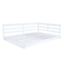 MERAX Acacia Wood Porch Swing Bed For Outdoor With Hem P Ropes - Full Size Patio Hanging Bed, 350lbs Capacity, Open-Side Minimalist Design For Patio, Backyard, Garden, White