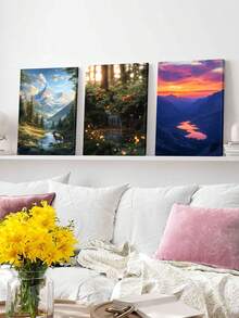 3 tấm tranh phong cảnh hoàng hôn rực rỡ, tranh nghệ thuật quả cầu phát sáng, tranh in trên vải canvas cảnh thiên nhiên hùng vĩ, tranh phong cảnh rừng, tranh phong cảnh núi non trang trí nhà hiện đại, tranh nghệ thuật, trang trí phòng đẹp, quà tặng lý tưởng, khung tranh tùy chọn - 3 Cái/Bộ - Xem 6