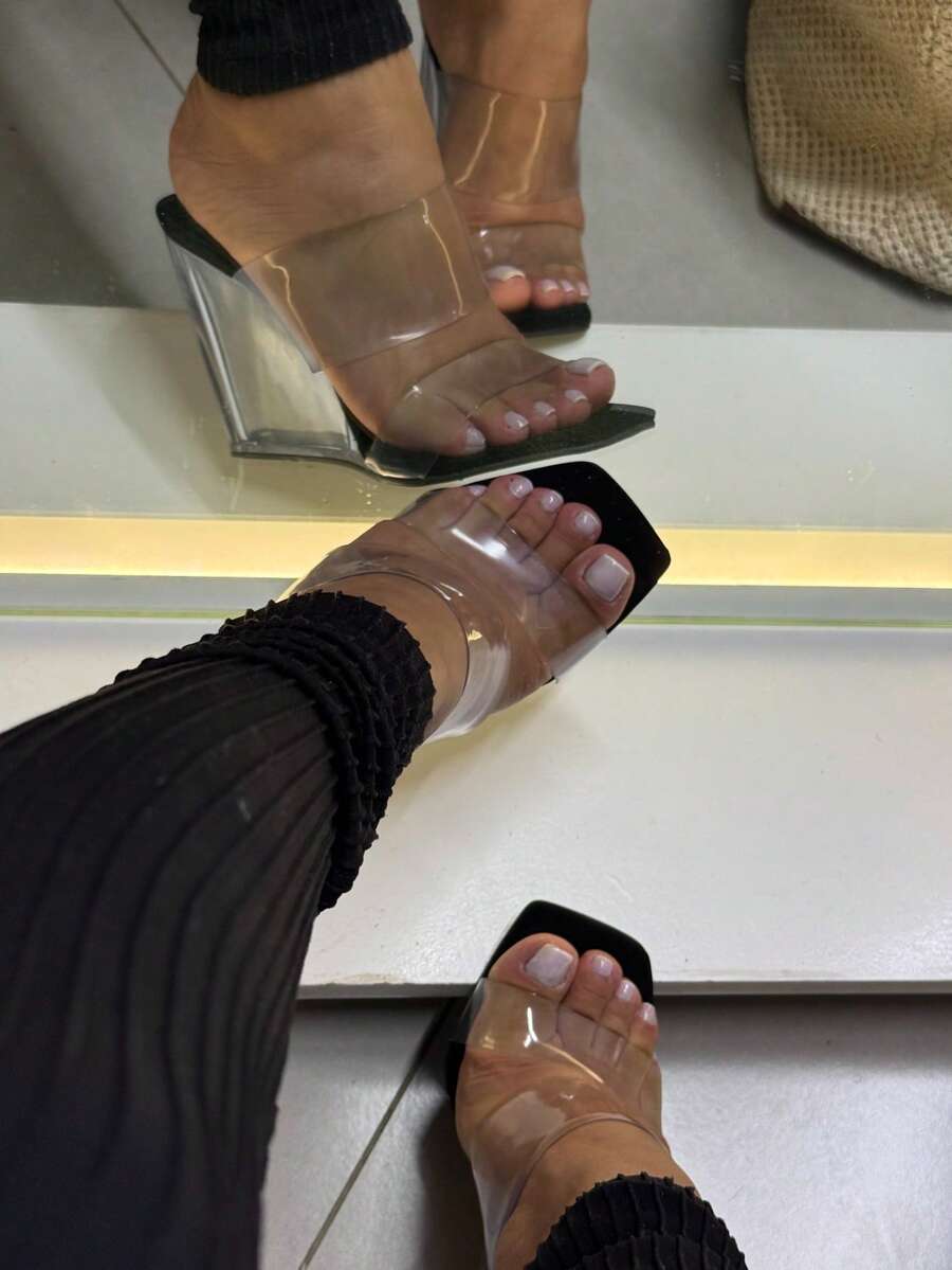 ANABELA ACRYLIC HEEL Tropical Beach Party Fabric ANABELA Beach Wedding Party Office Outdoor Home SUMMER - màu đen - Xem 1