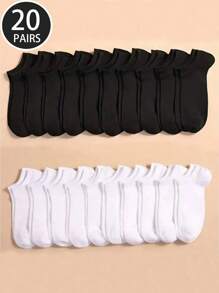 20 Pairs Men's Regular Ankle Socks, No Show Socks, Black & White, Comfortable, Soft, Breathable, Thin, All Season Best Seller