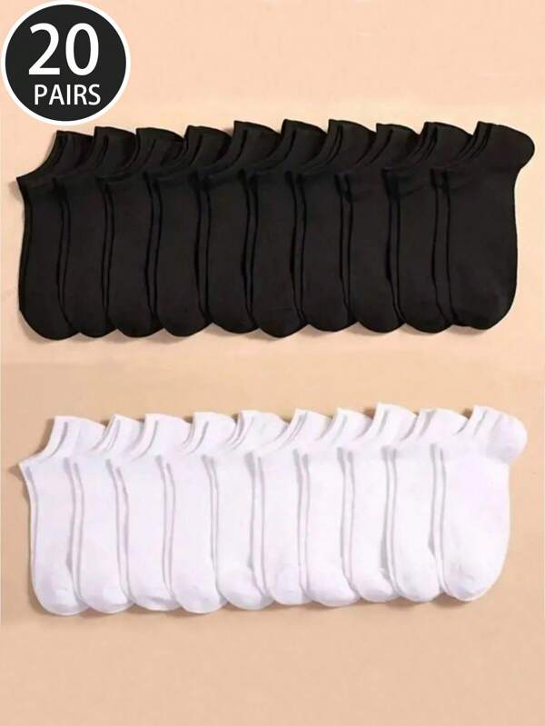 20 Pairs Men's Regular Ankle Socks, No Show Socks, Black & White, Comfortable, Soft, Breathable, Thin, All Season Best Seller