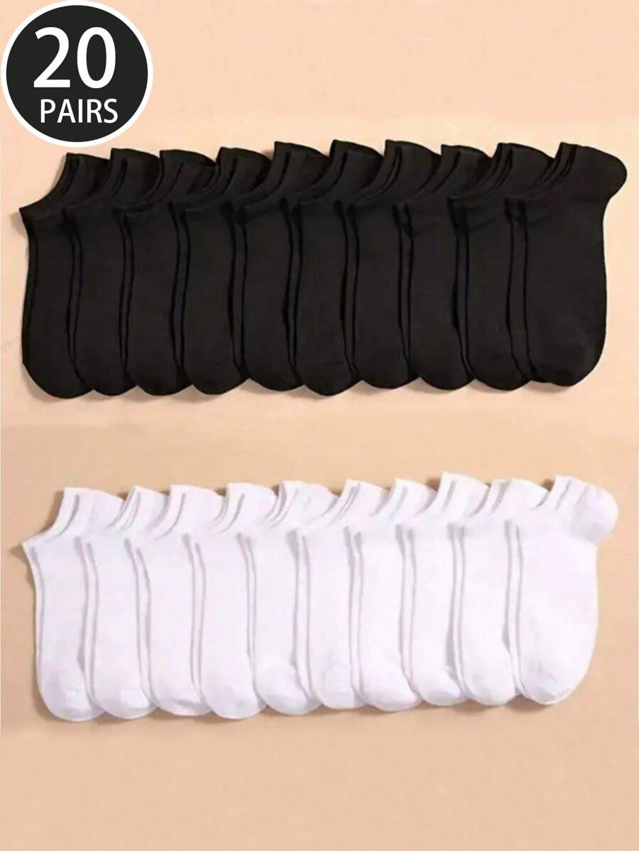 20 Pairs Men's Regular Ankle Socks, No Show Socks, Black & White, Comfortable, Soft, Breathable, Thin, All Season Best Seller
