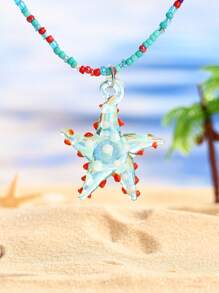 1 pieza Collar colgante de estilo marino con cuentas de vidrio y perlas de colores a la moda, adecuado para el Día de San Valentín, parejas, mejores amigos, regalos para fiestas familiares, vacaciones en la playa, uso diario para mujeres