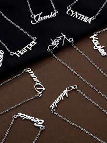 1PC Personalized Children Boys And Girls Simple DIY Name Stainless Steel Necklace, Fashionable Personalized Simple Cursive Alphabet Font Stainless Steel Five-Pointed Star Choker Necklace, Birthday Jewelry Family Holiday Gift For Mother On Mother Day Silver,Customized For Delicate Gift For Kids, Baby Shower,Back To School Winter Gift Ideas Boy Girl Valentine's Da(Complimentary Beautifully Packaged Gift Box)