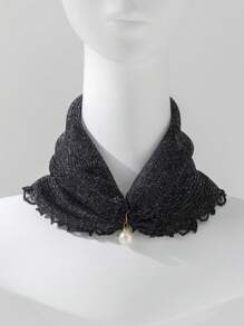 1 pièce Écharpe décorative en filet élastique de couleur unie avec perles pour femmes
