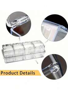 1pc 4-Compartment Transparent Seasoning Box, Spice Box, Spice Storage Container, Condiment Jar With Lid And Spoon, Suitable For Home Kitchen, Restaurant, Kitchen Supplies - Clear - View 2