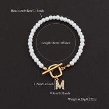 1 pièce Nouveau mode Bracelet perle fausse avec fermoir rectangle en cubic zirconia pavé pour femmes