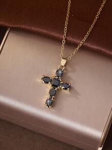 Colar com pingente de cruz de zircônia retrô punk, colar personalizado com cruz, estilo popular europeu e americano para mulheres, 1 peça