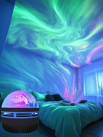 1 stuk LED Noorderlicht Projectorlamp, USB-aangedreven binnenverlichting, Draadloze afstandsbediening Zwarte Noorderlichtlamp voor een romantische sfeer, Geschikt voor woonkamer, slaapkamer, gamekamer, plafond, feestdagen, speciale evenementen, schoolbenodigdheden, terug naar school