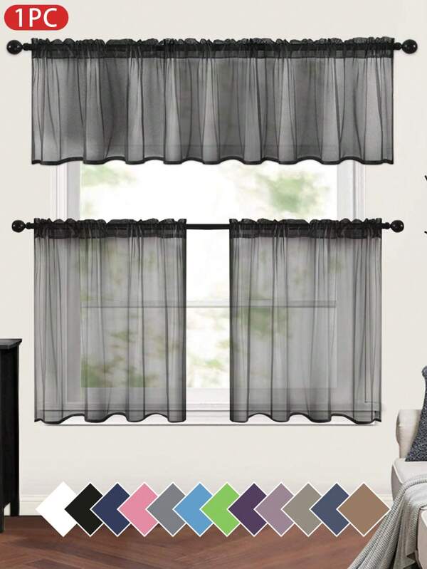 1 pieza Cortina de unicolor y semitransparente, ligera, cortina semitransparente para media ventana, con bolsillo para varilla, panel de cortina de gasa para sombreado solar para decoración de cocina, baño y cafetería