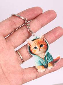 1pc Cute Cat Keychain Bag Charm, Suitable For Student Backpack, Unisex Car Accessories