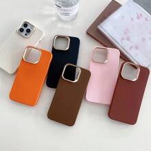 新しい無地カラープレートリング液体シリコンソフトタッチフェイクレザーテクスチャーi Phoneケース、i Phone 16/15/14/13/12シリーズ用 - ピンク - チェックする 8