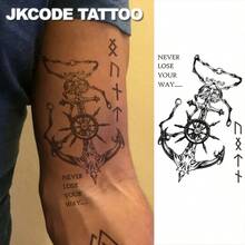 JKCODE TATTOO 2pcs Herbal Tattoo Set, Maritime Theme Sketch Tattoos - English "DEVINE" Compass, Anchor, Homesick Designs, Casual For Men & Women, Temporary Waterproof Hand, Neck And Head Tattoos, Last Up To 15 Days - Navy Blue - View 5