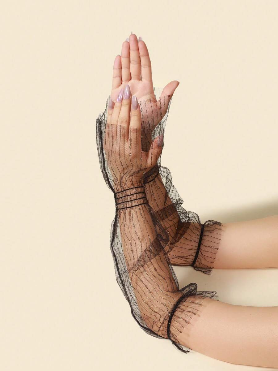 1pc Striped Cute Polyester Sheer Long Sleeve Cuff, Daily Wear, Date, Vacation, Wedding, Spring/Summer/Autumn - A - View 1