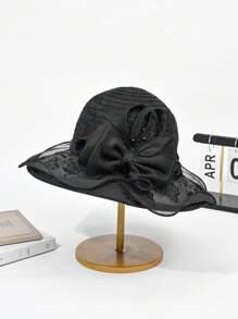 1 Peça Novo Chapéu Balde Elegante com Laço de Organza Primavera Feminino, Chapéu Estiloso, Leve, Proteção contra Vento/Sol, Adequado para Primavera/Verão, Presente para a Mãe
