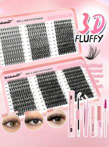 Waloshow Back To School 600Pcs Value Pack 3D Fluffy Lash Cluster Eyelash Kit, D Curl Cluster Lashes With White Glue, Natural Fake Eyelashes Glue Remover And Individual Lashes Tweezers , False Lashes In 6 Styles, 30D 40D 50D 60D 80D 100D For Beginners,Makeup Tools(White Bond+Seal+Spare Glue+Remover+Tweezers+Brushes) Quick Makeup For School