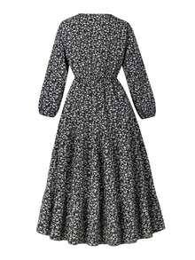 Vestido largo y suelto con estampado floral vintage de 2025, mangas largas, adecuado para uso casual, playa, fiesta, primavera/otoño