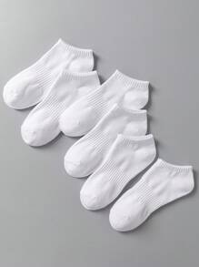 6 Pares de Meias Curtas de Tornozelo Brancas Sólidas Unissex, Confortáveis, Respiráveis, Casuais para Uso Diário, Casa, Viagem, Esportes, Festa
