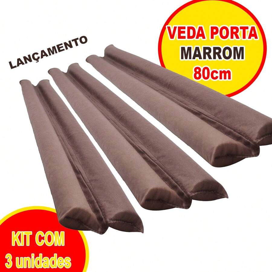 Protetor Veda Porta Kit com 3 Unidades TNT Marrom para Portas de 80cm Contra Insetos e Poeira - Marrom - Visão 1