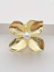 1pc Women's Zinc Alloy Gold Flower & Faux Pearl Batik Hair Clip, Suitable For Beach Resort, Daily Use, Great Gift For Women's Day Summer Hair Claws Claw Clips Hair Clips Hair Jaw Clip Hair Clamps Hair Clutch Hair Catcher Clip Fall Winter Hair Accessories For Women For Vacation Outfits Woman - Gold - View 2