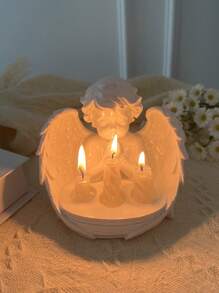 1pc Resin Angel Cross Candlestick Holder, Home Decor For Living Room, Bedroom, Office Desk, Dining Room Candle Light Ambiance Ornament (Candle Not Included)
