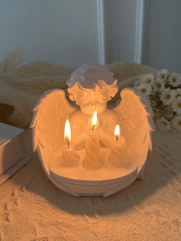 1pc Resin Angel Cross Candlestick Holder, Home Decor For Living Room, Bedroom, Office Desk, Dining Room Candle Light Ambiance Ornament (Candle Not Included)