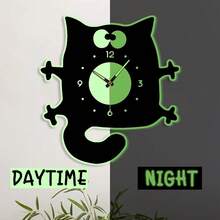 1 pieza Reloj de pared fluorescente, reloj de pared con luz nocturna, reloj con forma de gato personalizado, reloj de pared fosforescente, reloj silencioso luminoso, manecillas fluorescentes, decoración escolar, sorpresa escolar, decoración de dormitorio, vuelta al cole - Multicolor - Ver 2
