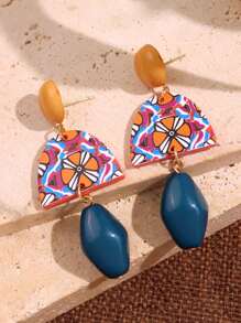 1pc Fashionable Retro Baroque Style Bicolor Stud Earrings, Minimalist Elegant Versatile Jewelry For Women