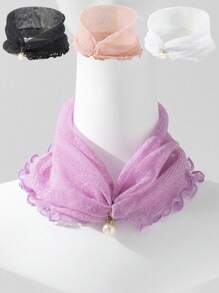 1 pièce Écharpe décorative en filet élastique de couleur unie avec perles pour femmes