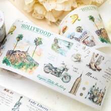 Landscape Washi Decorative Tape, 7.5cm Wide, 2m Long, Suitable For Phone Case Decoration, Item Accent Back To School