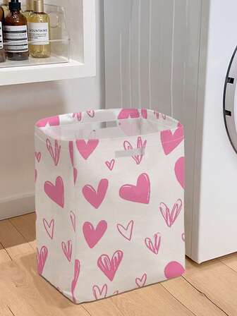 1 件卡通心形图案收纳篮可折叠多功能整理箱带手柄，轻便收纳篮适用于客厅、浴室、厨房杂物、家居必需品，日常整理衣物、配饰、袜子、玩具