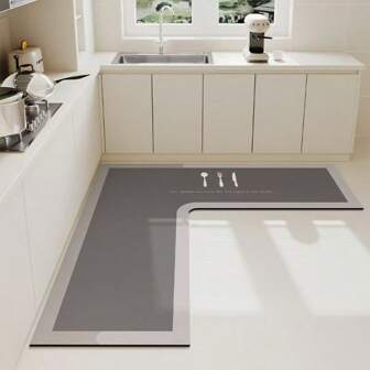 1 pieza Alfombra de gel de sílice gruesa en forma de L de 120*120*45cm, alfombra de cocina