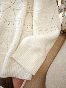 「 Jumpers For Women」Ladies' Simple And Casual Openwork Knit Solid Color Raglan Sweater [Back To School Season] - White - View 9