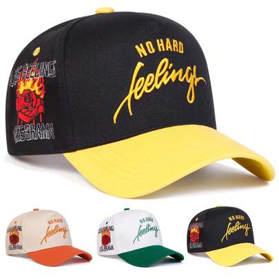 1Piece Men Letter NO HARD Side Rose Embroidered Baseball Cap Outdoor Adjustable Sunscreen Leisure Hat Spring Autumn Travel Tourism Beach Vacation