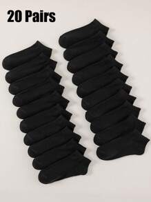 20 Pairs Unisex Basic Black Ankle Socks, Minimalist, Comfortable, Breathable For Daily Wear, Home, Travel