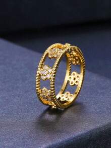 1pc Hollow Personalized Women Finger Ring, Simple & Practical Multifunctional Jewelry - Gold - View 6