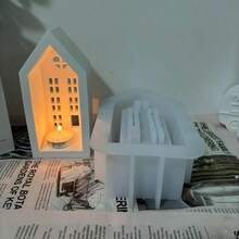 房屋形状硅胶家用蜡烛模具，3D 矩形，适用于 DIY 树脂工艺品、环氧树脂铸造、石膏水泥装饰、家居装饰、礼品、硅胶树脂模具 - 白色 - View 6